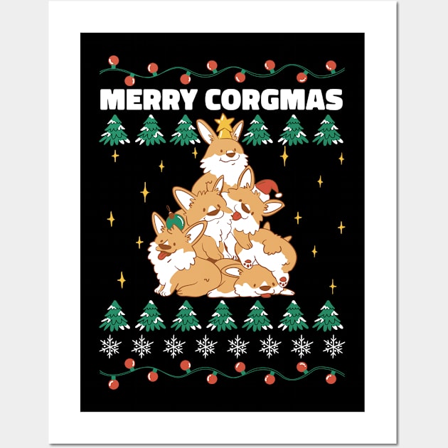 Corgi Christmas Tree Pileup Wall Art by Life2LiveDesign